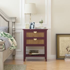 2 Drawer Side table; Naturel Rattan; End table; Suitable for bedroom; living room; study (Color: as Pic)