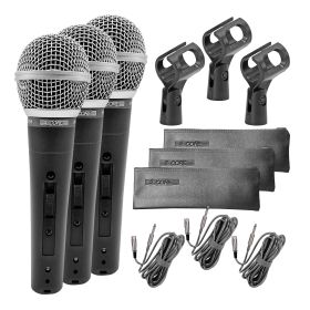 5 Core Vocal Dynamic Cardioid Handheld Microphone 3 Pack Neodymium Magnet Unidirectional Mic; 16ft Detachable XLR Deluxe Cable to ? Audio Jack; Mic Cl (size: 3 Pieces)