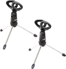 5 Core 2 Pieces Premium Mini Microphone Stand Tripod Universal Adjustable Desk Microphone Stand Portable Foldable Table Top Desktop Stand with Small P (size: 2 Pieces)