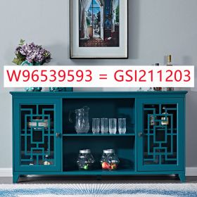 60&rdquo; Sideboard Buffet Table with 2 Doors; Storage Cabinet with Adjustable Shelves; Teal Blue (Color: as Pic)