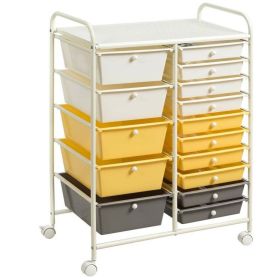 15-Drawer Utility Rolling Organizer Cart Multi-Use Storage (Color: Yellow)