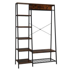 Entryway Hall Trees with Hooks;  Storage Shelves and Shoes Bench;  Freestanding Closet Organizer Clothes Rack with Coat Rack;  Closet Garments Shelf f (Color: as Pic)