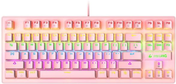 60% Mechanical Gaming Keyboard Type C LED Backlit Wired 88 Key for PC/Laptop/MAC (Color: Pink)