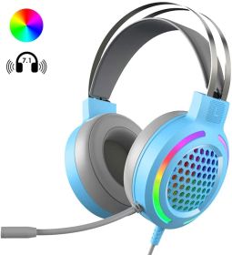 US Gaming Headset 7.1 Channel Headphones RGB for PC Laptop PS4 Computer Music (Color: Blue)