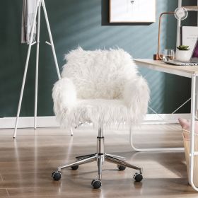 Modern Faux fur home office chair; fluffy chair for girls; makeup vanity Chair (Color: As Picture)