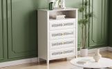 ON-TREND Retro Style Chest of Drawers with Rattan Panels, 4 Drawer Dresser with Gold Metal Handles, Vintage Design Cabinet with Great Storage Space fo