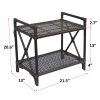 21.5"L x 13"W x 20.6"H 2-Tier Rectangular Shelf Unit, Hand-woven Rattan, Aluminum Frame