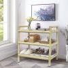 Hand-Woven Rattan 3-Tier Rectangular Shelf Unit, Aluminum Frame, for Indoor or Outdoor