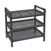 Hand-Woven Rattan 3-Tier Rectangular Shelf Unit, Aluminum Frame, for Indoor or Outdoor