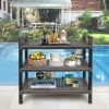 Hand-Woven Rattan 3-Tier Rectangular Shelf Unit, Aluminum Frame, for Indoor or Outdoor