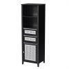 ON-TREND Boho Style Slim Tall Cabinet with Rattan Door, Mid Century Modern Tower Cabinet Up to 63", Country Style Freestanding Organizer with Metal Ha