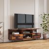 TV Stand Modern Wood Media Entertainment Center Console Table with 2 Doors and 4 Open Shelves