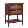 2 Drawer Side table; Naturel Rattan; End table; Suitable for bedroom; living room; study