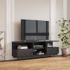 TV Stand Modern Wood Media Entertainment Center Console Table with 2 Doors and 4 Open Shelves