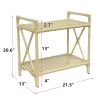 21.5"L x 13"W x 20.6"H 2-Tier Rectangular Shelf Unit, Hand-woven Rattan, Aluminum Frame