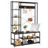 Entryway Hall Trees with Hooks;  Storage Shelves and Shoes Bench;  Freestanding Closet Organizer Clothes Rack with Coat Rack;  Closet Garments Shelf f